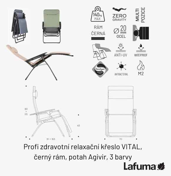 Profi zdravotní relaxační křeslo VITAL šedá Charbon