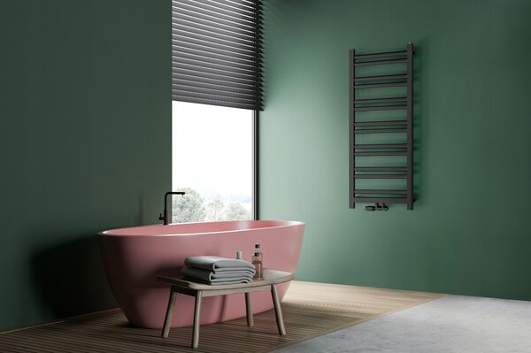 Regnis Retro, topné těleso 440x900mm se středovým připojením 50mm, 436W, černá matná, RETRO90/40/D5/BLACK