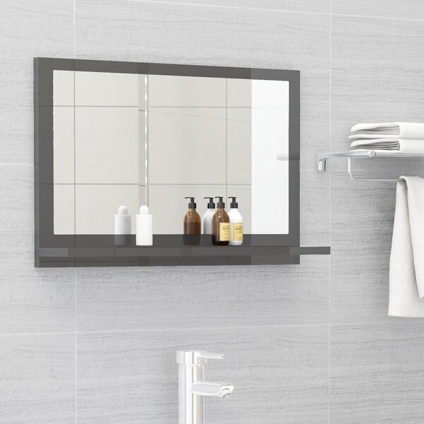 Koupelnové zrcadlo šedé vysoký lesk 60x10,5x37 cm dřevotříska