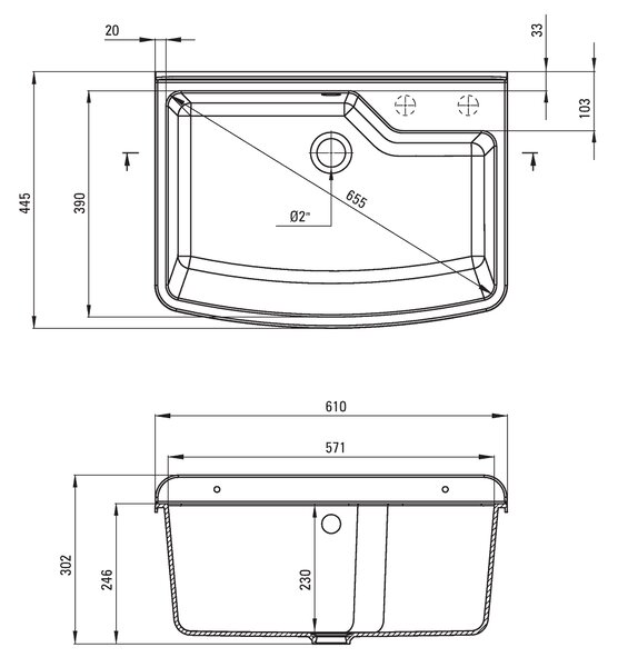 Deante Garden, výlevka z polypropylenu 610x445x302 mm B/O, 2" + sifon, 1-komorová, šedá, ZYT_310B