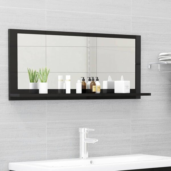 Koupelnové zrcadlo černé vysoký lesk 90x10,5x37 cm dřevotříska