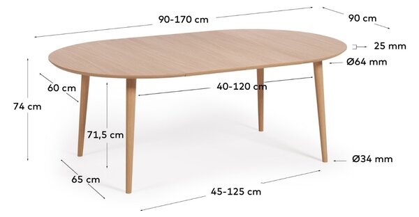 Kave Home Dubový rozkládací jídelní stůl Oqui 90-170 x 90 cm
