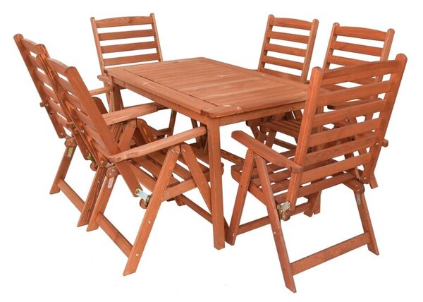 Dřevěný zahradní set SORRENTO 2, stůl + 6x židle polohovací