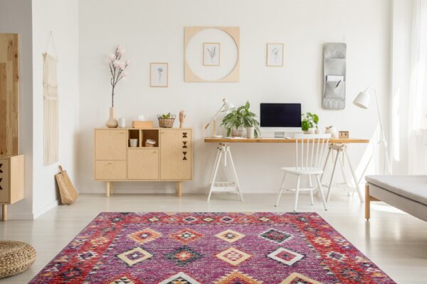 Koberec MUNDO D7701 romby, boho outdoor růžový/béžový