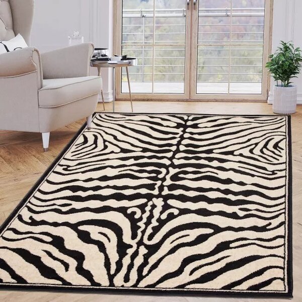 Makro Abra Kusový koberec ATLAS J315B Zebra černý bílý Rozměr: 70x130 cm