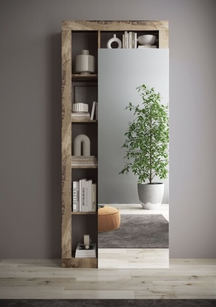 Šatní skříň se zrcadlem LENOR 91x209x30 cm bílá/javor