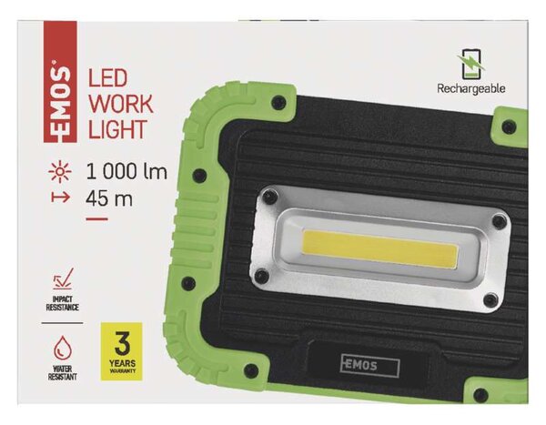 Emos P4533 - Pracovní přenosný dobíjecí LED reflektor 10W, 1000lm, 4400mAh (Přenosný LED reflektor, AKU nabíjení přes USB)