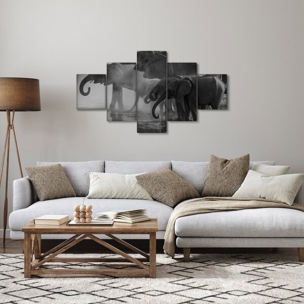 Obraz slonů - černobílý (125x70 cm)