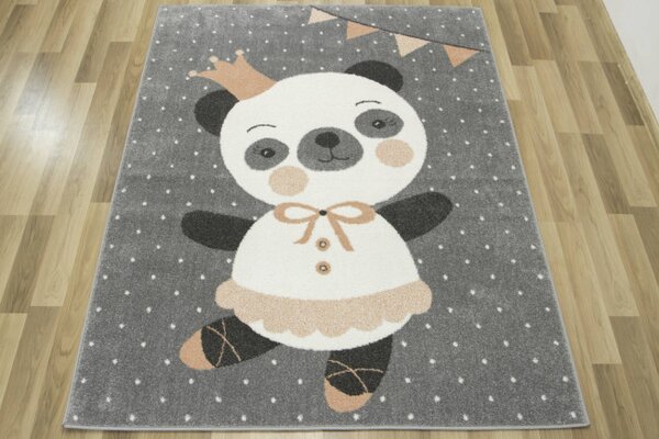Dětský koberec Lima C883A Panda šedý / krémový / růžový