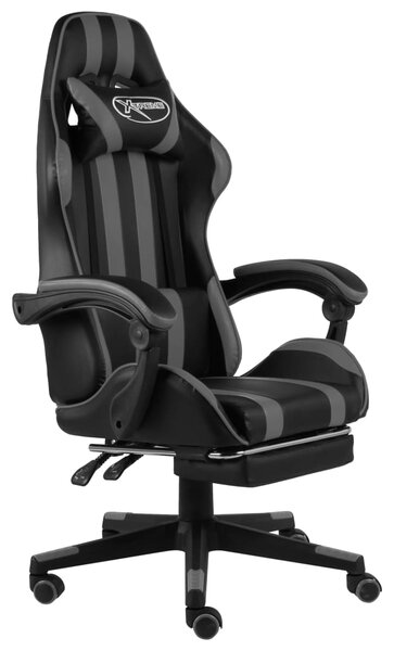 Herní židle s podnožkou černo-šedá umělá kůže