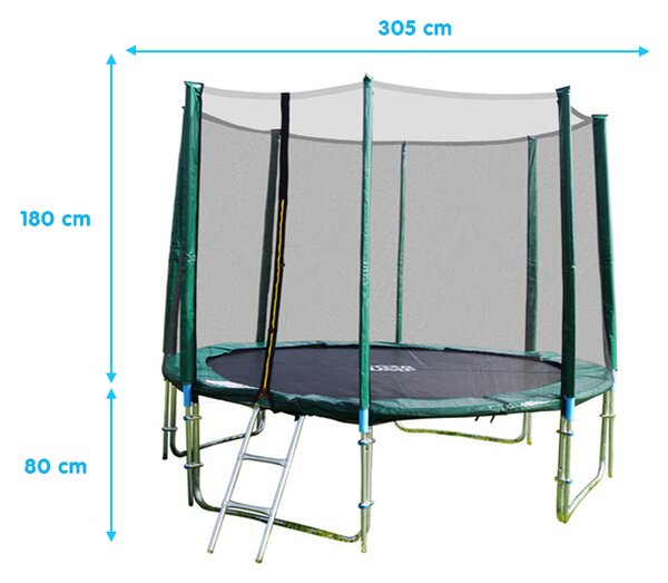 GoodJump GoodJump 4UPVC zelená trampolína 305 cm s ochrannou sítí + žebřík + krycí plachta