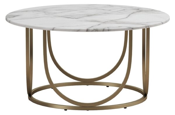 Bílý/ve zlaté barvě kulatý konferenční stolek s deskou v dekoru mramoru ø 79 cm Gwyneth – CosmoLiving by Cosmopolitan