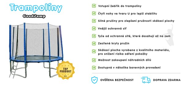 GoodJump GoodJump 4UPVC trampolína 305 cm s ochrannou sítí + žebřík + krycí plachta