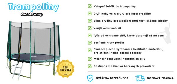 GoodJump GoodJump 4UPVC zelená trampolína 305 cm s ochrannou sítí + žebřík + krycí plachta