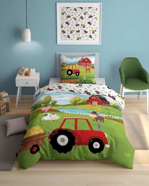 DETEXPOL Povlečení Farma červená svítící Bavlna, 140/200, 70/80 cm