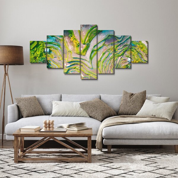 Obraz rýžových polí z ptačí perspektivy (210x100 cm)