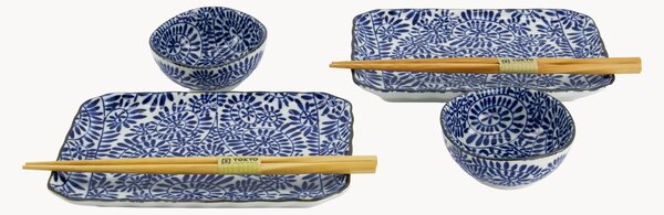Sada porcelánového nádobí na sushi Aizome, pro 2 osoby, 6 dílů