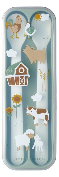 Plastové dětské lžičky v bílé a světle zelené barvě v sadě 2 ks Little farm – Mepal
