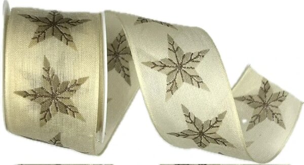 Vánoční stuha NATURAL STAR CREAM krémová 40mm x 2m (13,-Kč/m)