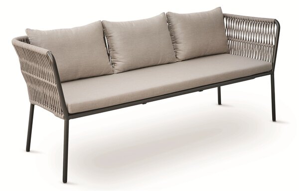 Stern Jídelní lavice s područkami Marla, Stern, 198x73x86 cm, rám hliník antracite, výplet lanko Salt, sedáky 100% akryl Grey Brown