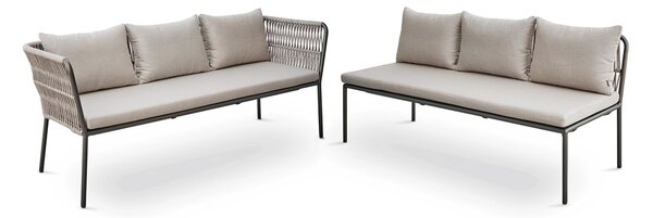 Stern Jídelní rohová sestava Marla 2-dílná 253x198 cm, Stern, 1x lavice s područkami + 1 x lavice bez područek, rám hliník antracite, výplet lanko Salt, sedáky 100% akryl Grey Brown