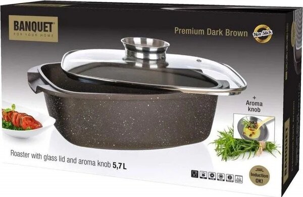 Banquet Pekáč s nepřilnavým povrchem Premium Dark Brown 39,5 x 22 x 11 cm s poklicí s aroma knobem