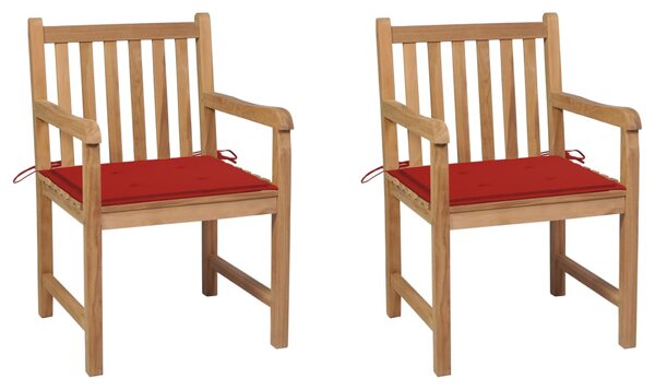 Zahradní židle 2 ks červené podušky masivní teakové dřevo