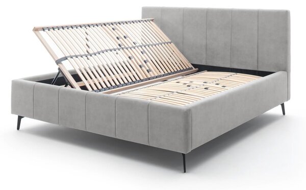 Světle šedá čalouněná dvoulůžková postel s úložným prostorem s roštem 180x200 cm Lizzano – Meise Möbel