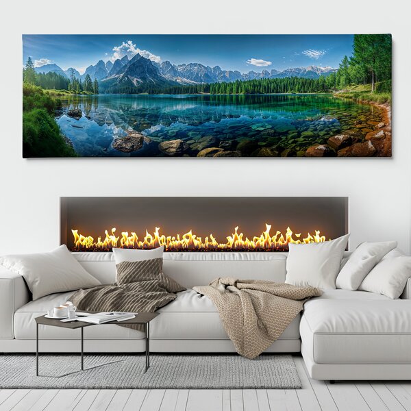 Obraz na plátně - Malý ráj u horského jezera FeelHappy.cz Velikost obrazu (šířka x výška): 60 x 20 cm