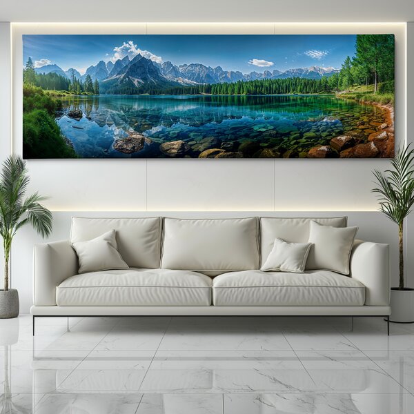 Obraz na plátně - Malý ráj u horského jezera FeelHappy.cz Velikost obrazu (šířka x výška): 60 x 20 cm