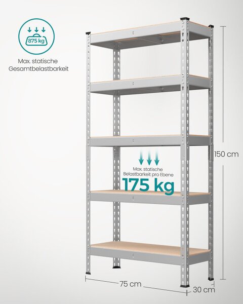Regál 75x155x30 cm GLR300E01 stříbrný