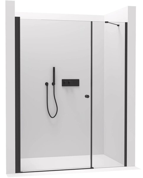 Sprchové křídlové dveře Antelo s pevnou částí L/P - 6 mm - černá matná, transparentní sklo - 110(80+30)x190 cm