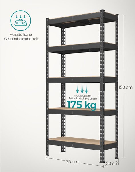 Regál 75x155x30 cm GLR300B01 černý