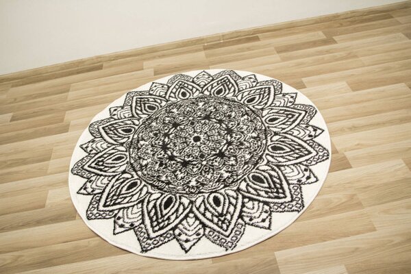 Koberec Lima G754A mandala, bílý / černý kruh