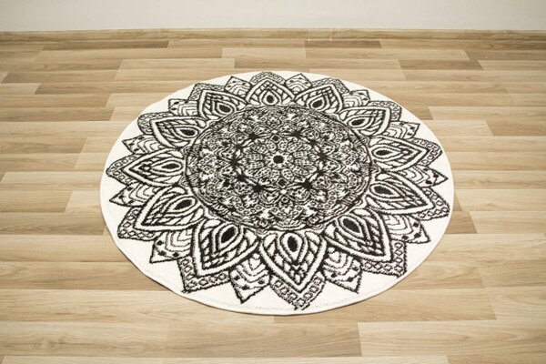 Koberec Lima G754A mandala, bílý / černý kruh