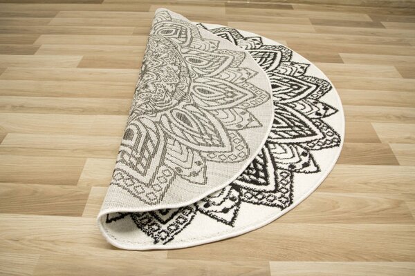 Koberec Lima G754A mandala, bílý / černý kruh