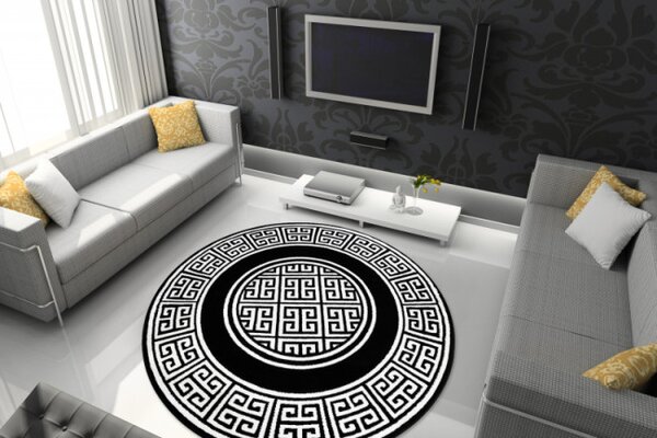 Koberec GLOSS 6776 85 kruh, ramka, řecký, klíč - černý / sloní kost