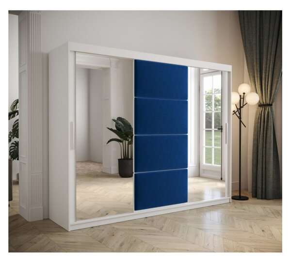 Šatní skříň s posuvnými dveřmi 250 cm TALIA - bílá / modrá