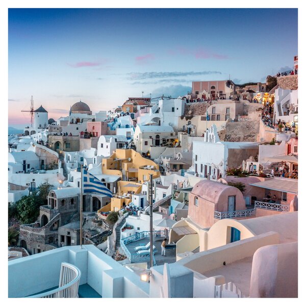 Obraz - Stmívání v Santorini (30x30 cm)