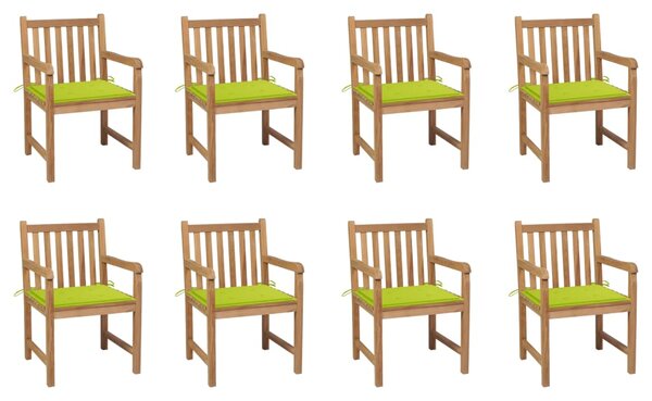 Zahradní židle 8 ks jasně zelené podušky masivní teak