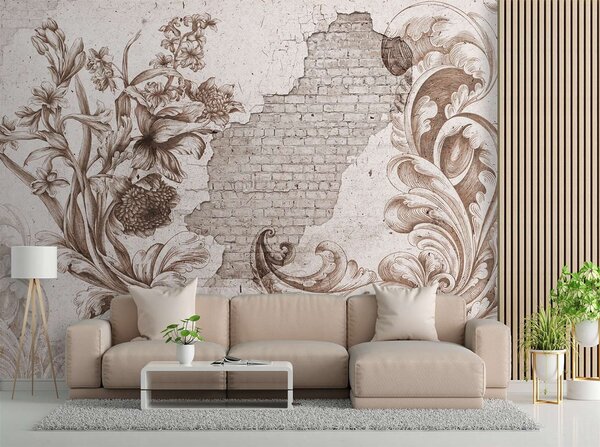 Fototapeta Floristická freska na staré zdi Materiál: Vliesová, Rozměry: 200 x 140 cm