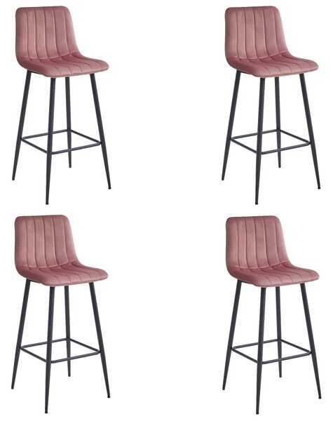Barová židle POZZA VELVET s černými nohami, růžová