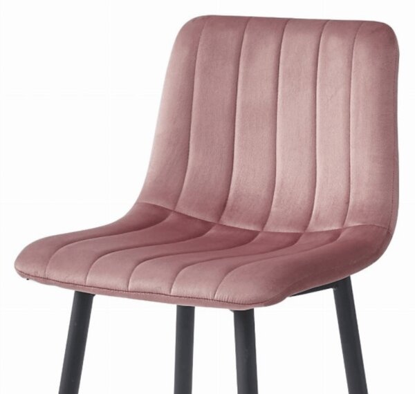 Barová židle POZZA VELVET s černými nohami, růžová
