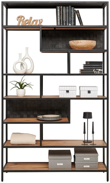 REGÁL, černá, barvy akácie, železo, akácie, mangové dřevo, 120/201/38 cm Ambia Home - Knihovny, Online Only