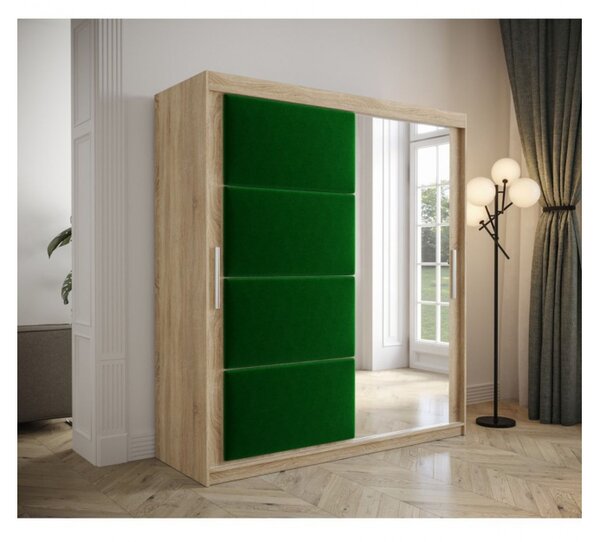Šatní skříň s posuvnými dveřmi 180 cm TALIA - dub sonoma / zelená