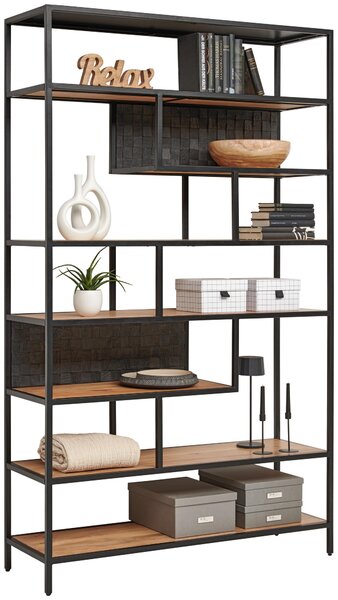 REGÁL, černá, barvy akácie, železo, akácie, mangové dřevo, 120/201/38 cm Ambia Home - Knihovny, Online Only