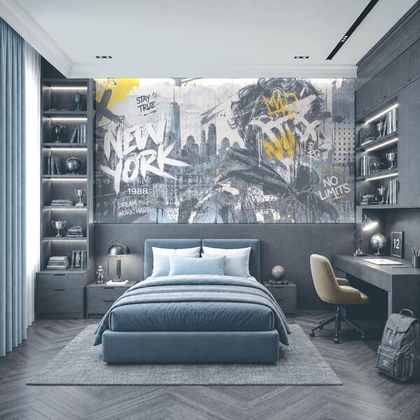Fototapeta Člověk s graffiti na obličeji, Fototapeta s panoramatem města, Populární fototapety, t00932 - Tapeko.co.cz