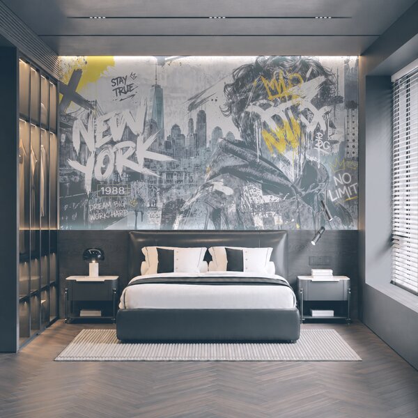 Fototapeta Člověk s graffiti na obličeji, Fototapeta s panoramatem města, Populární fototapety, t00932 - Tapeko.co.cz