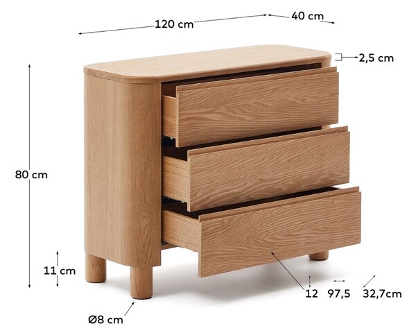 Komoda Kave Home Salaya 120 x 40 cm s dřevěným dekorem