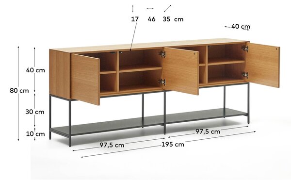 Dubová komoda Kave Home Vedrana 195 x 40 cm